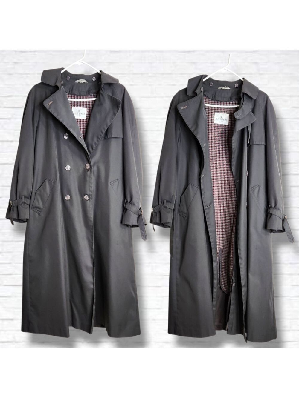 Vintage Hudson Bay Dark Grey Removable Liner Trenchcoat Size 12
